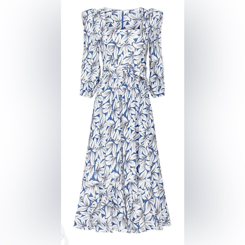 Simkhai Ella Floral Blue and White Women's Midi Dress Sz 8